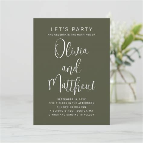 Sage Green Typography Script Wedding QR Details Invitation Zazzle