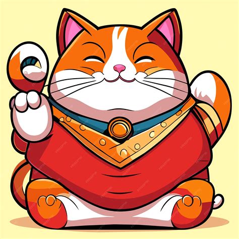 Premium Vector Fat Japanese Cat Maneki Neko Hand Drawn Cartoon