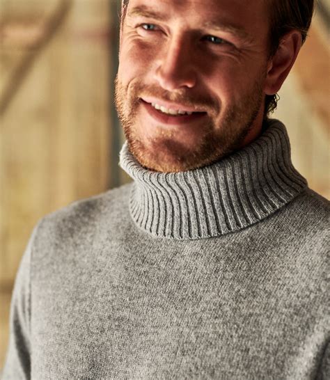 Grey Marl Pure Lambswool Knitted Polo Neck Jumper Woolovers Uk