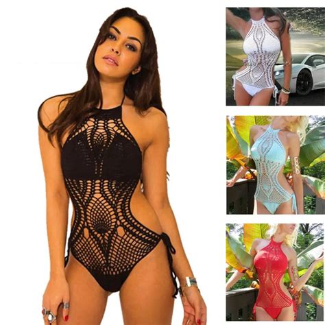 Aliexpress Buy Cotton Crochet Women Trikini One Piece Swimwear