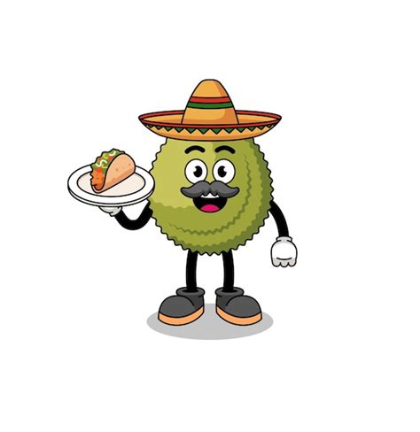 Caricatura De Personaje De Fruta Durián Como Diseño De Personaje De Chef Mexicano Vector Premium