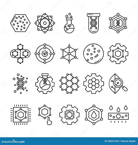 Set Of Nanotechnology Icon With Outline Style Stock Vector