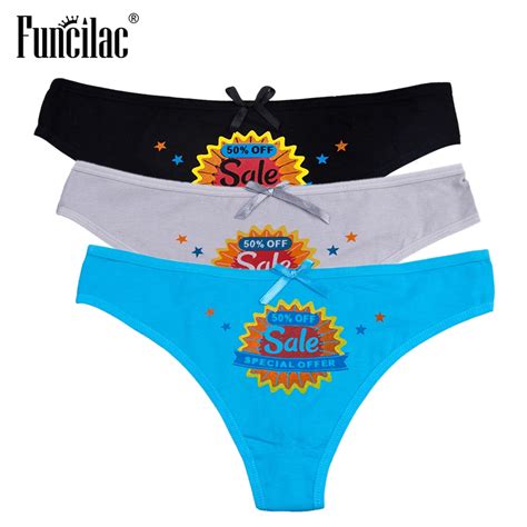 Funcilac Ladies Print Briefs G String Modis Thong Pink Cotton Panties Kawaii Women Underwear