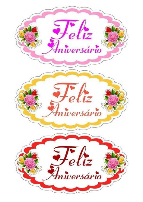 Three Stickers With Flowers On Them And The Words Feliz Aniverero