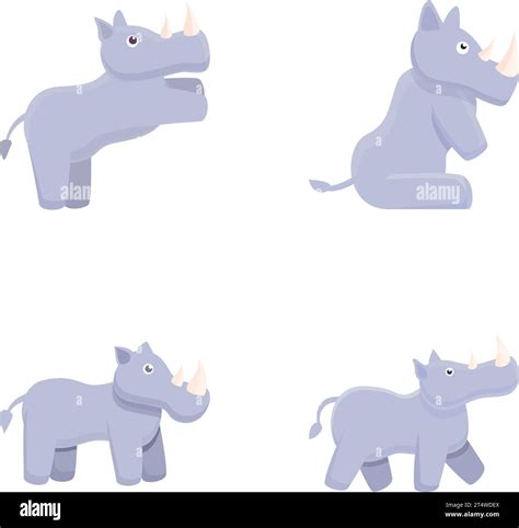 Cute Rhinoceros Icons Set Cartoon Vector Little Cute Rhinoceros