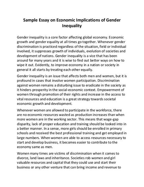 Sample Essay On Economic Implications Of Gender Inequality