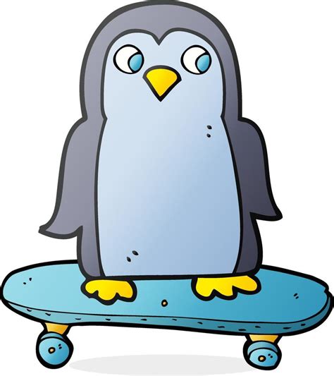 Freehand Drawn Cartoon Penguin Riding Skateboard Vector Art At