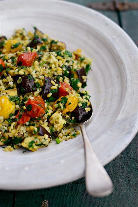 Roasted Vegetable Freekeh Salad Lemon Mint Vinaigrette Simply Scratch