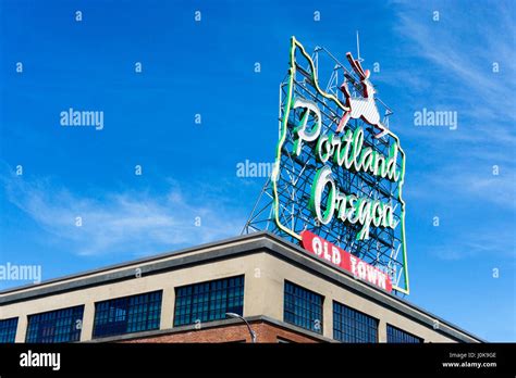 Iconic Portland Oregon Sign In Downtown Portland Oregon Stock Photo