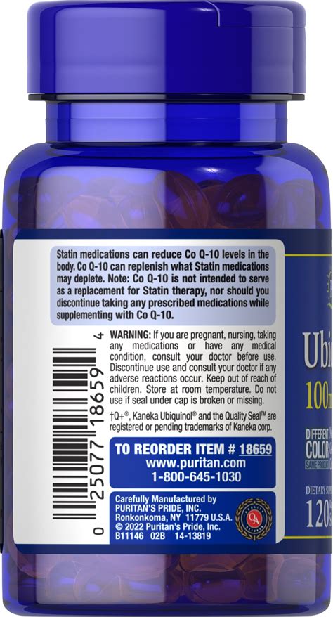 Ubiquinol 100 Mg 120 Rapid Release Softgels 18659 Puritan S Pride