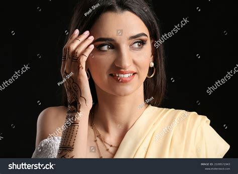 Beautiful Indian Woman Henna Tattoo On Stock Photo 2109571943