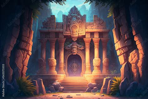 Concept Art Illustration Of A Magical Mayan Temple Into The Forest