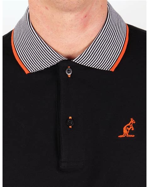 Australian By Lalpina Striped Collar Polo Shirt Black Mens Pique