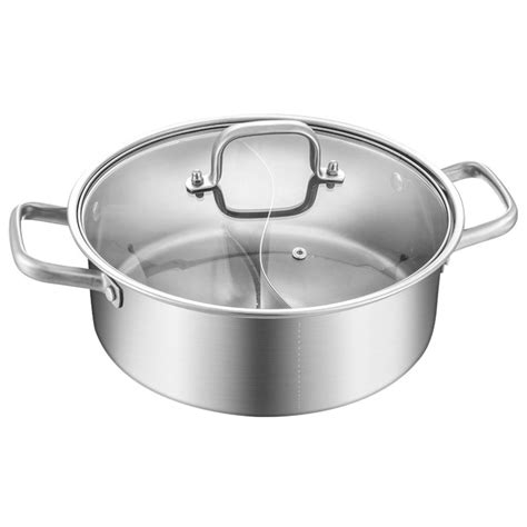 AIHOME Stainless Steel Hot Pot Shabu Hot Pot With Divider Mandarin Duck Pot Wit Glass Lid
