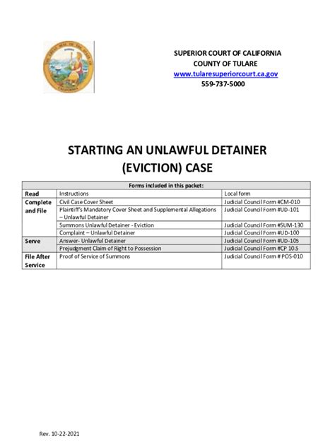 Fillable Online Starting An Unlawful Detainer Eviction Case Fax Email