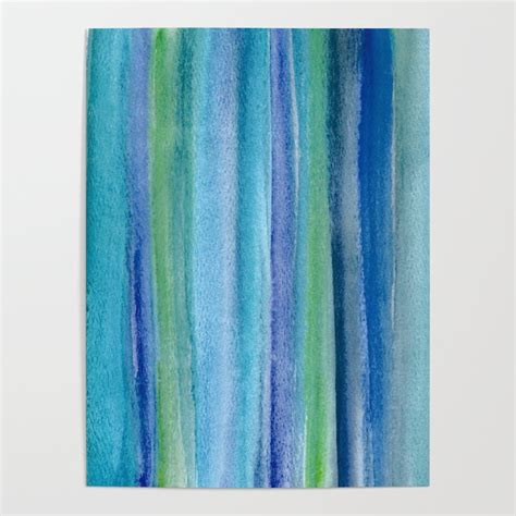 Blue And Green Watercolor Stripes Underwater Reeds Abstract Poster