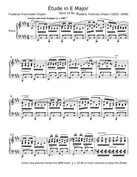 Étude Opus 10 No 3 In E Major Frédéric Chopin Sheet Music For Piano