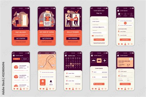 Delivery Concept Screens Set For Mobile App Template People Use Fast