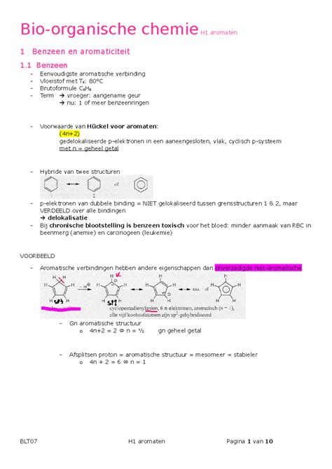 Blt H Aromaten Samenvatting Bio Organische Chemie Bio Organische