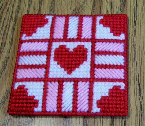 Plastic Canvas Drink Coasters Pattern Valentine Hearts Handmade Placemat Wine Bridal Shower