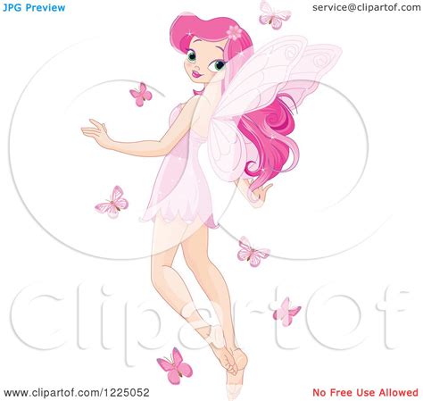 Clipart Of A Pretty Pink Fairy Flying With Butterflies Royalty Free