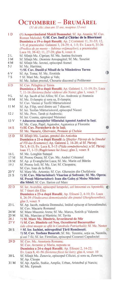 Calendar Ortodox Octombrie 2025 Lotta Rhiamon