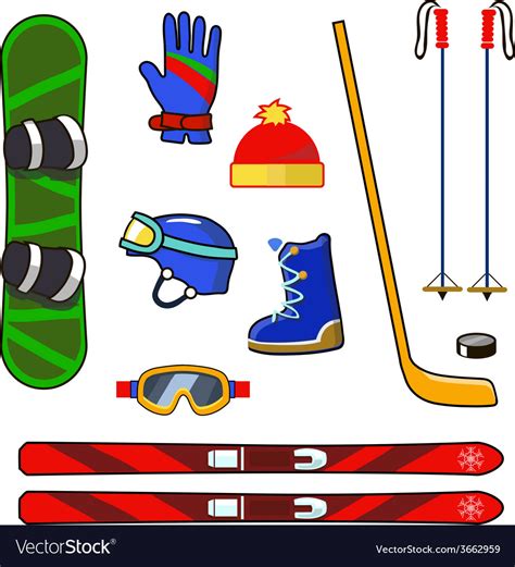 Winter sports equipment icons set Royalty Free Vector Image