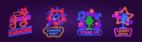 Premium Vector Neon Signs For Karaoke Club And Stand Up Comedy Show