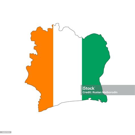 Ivory Coast Map Silhouette With Flag On White Background Stock