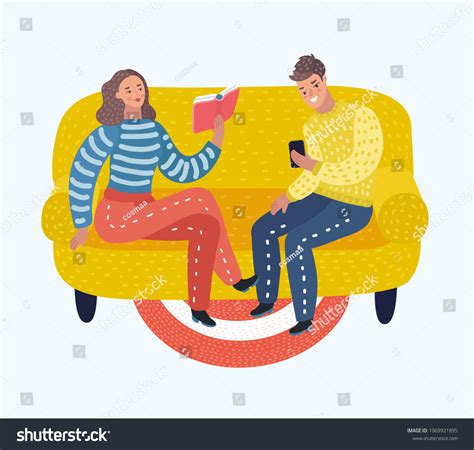 Vector Cartoon Illustration Young Couple Reading Stock Vector Royalty