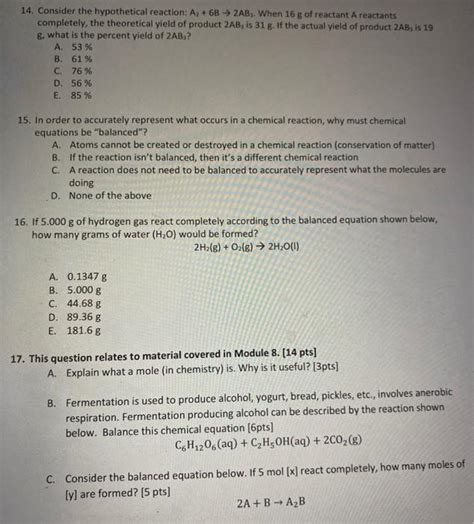 Solved 14 Consider The Hypothetical Reaction A 6B AB Chegg