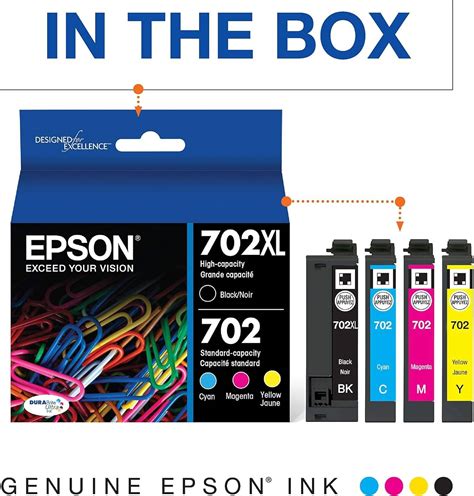 Epson 702 Durabrite Ultra Ink High Capacity Black And Standard Color Cartridge Combo Pack T702xl