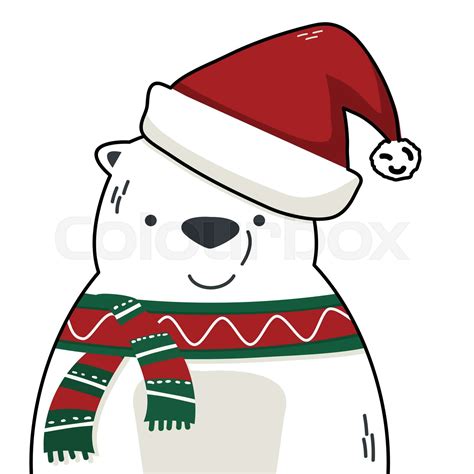 Polar Bear With Santa Hat Cartoon Stock Vector Colourbox