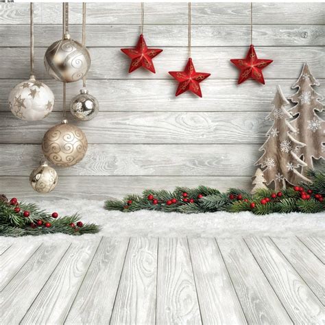 Sjoloon Christmas Backdrop Balls White Wood Floor