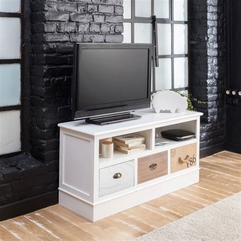 Meuble Tv Mdf Blanc Niches Tiroirs Made In Meubles