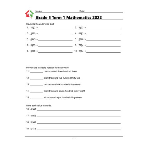 GRADE 5 TERM 3 MATHS REVISION WORKSHEETS AND ANSWER SHEETS Teacha