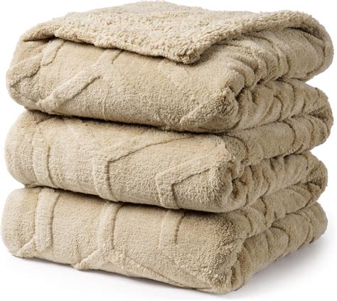 Phf Tufted Sherpa Fleece Blanket Queen Size 510gsm Warm 3d