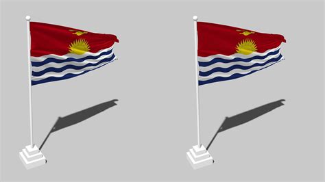 Kiribati Flag Seamless Looped Waving With Pole Base Stand And Shadow