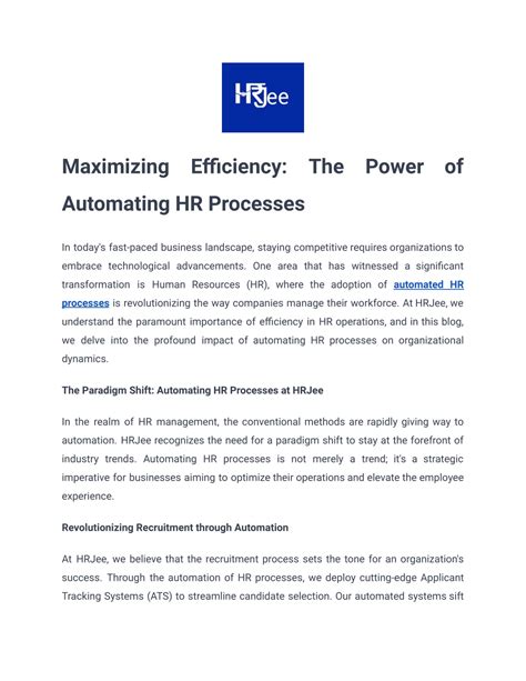 Ppt Maximizing Efficiency The Power Of Automating Hr Processes