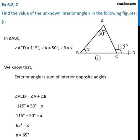 Ex Find The Value Of The Unknown Interior Angle X Class