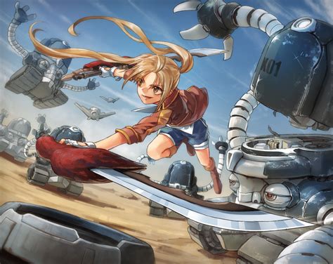 Blonde Hair Boots Long Hair Original Robot Shorts Sword Tugo Weapon