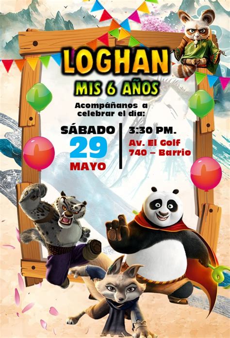 Invitación de Kung Fu Panda 4 Editable Boni Fiesta