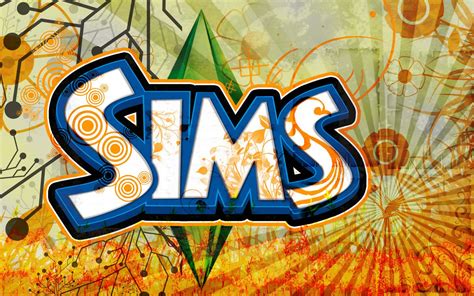 Download The Sims Logo On A Colorful Background Wallpaper | Wallpapers.com