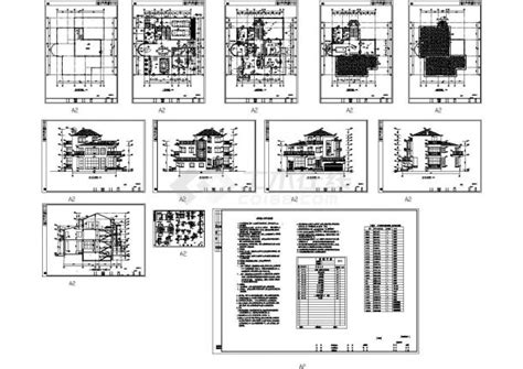 三层欧式风格别墅建筑施工图纸，dwg共12张图纸别墅建筑土木在线