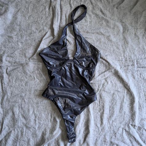 Ay Naked Wardrobe Black Leather Halter Bodysuits Depop