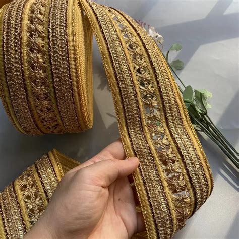 1 Yard Gelbe Reis Spitze Trim Band Ethnische Kleidung Goldfaden