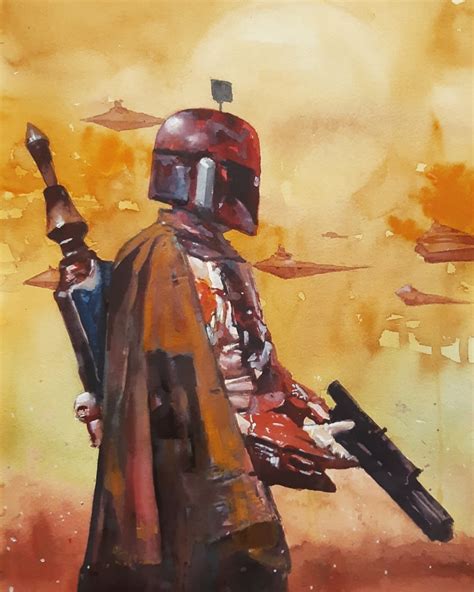 Watercolor Painting Of Boba Fett By Me R Watercolor