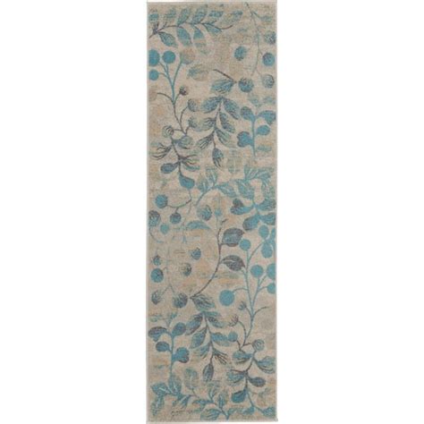 Nourison Tranquil Ivory Turquoise 2 Ft X 7 Ft Floral Modern Kitchen