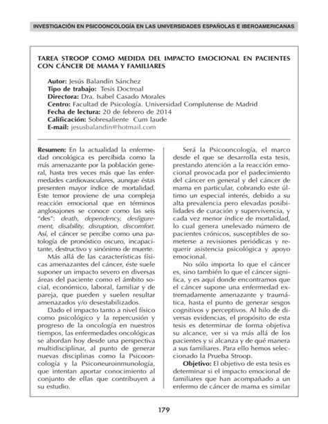 Stroop Como Medida Del Impacto Emocional En Pacientes Con