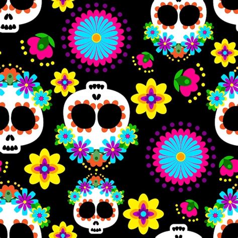 Premium Vector Black Seamless Mexican Sugar Skull Pattern